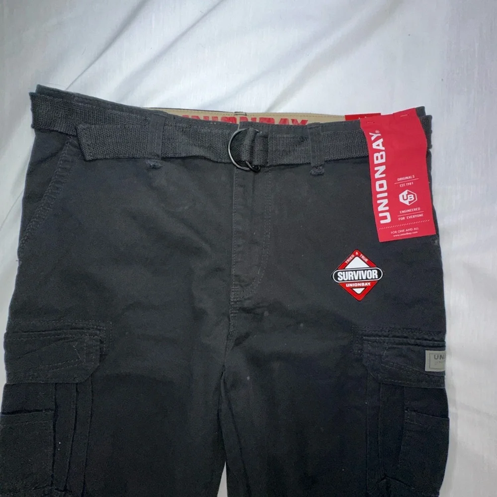 Unionbay Survivor Cargo Pants Mens 36x34 Black Utility Work Pants Belted NWT
